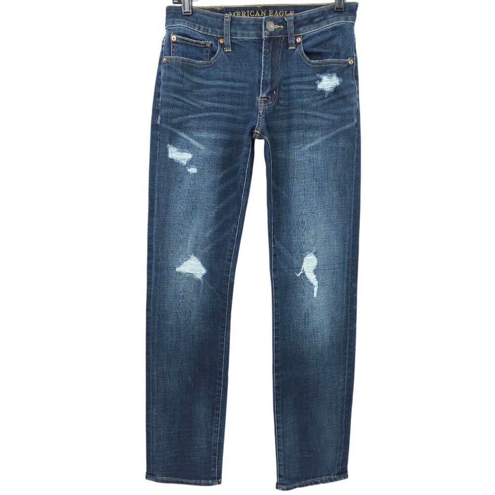 American Eagle Slim Straight Jeans Men 28x31.5 Distressed Extreme Flex 4 Stretch